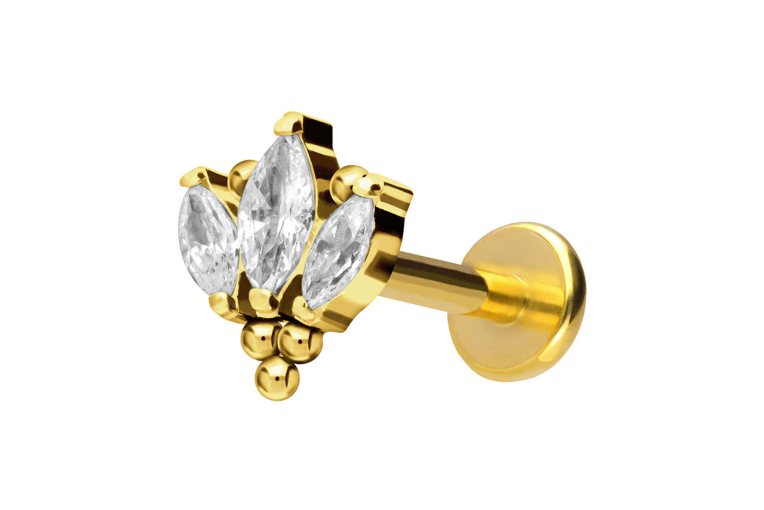 Titan Labret Piercing mit Push Fit LOTUSBLÜTE + KUGELN